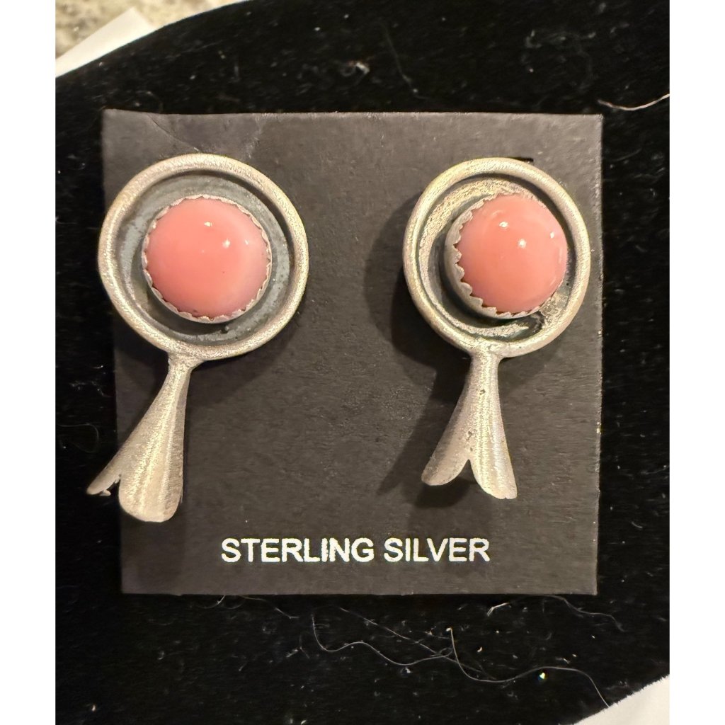 Nwt Artisan Sterling Silver Round Pink Conch Stud Earrings Southwest Solid Back 220$